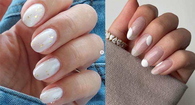White Nails with Glitter Designs