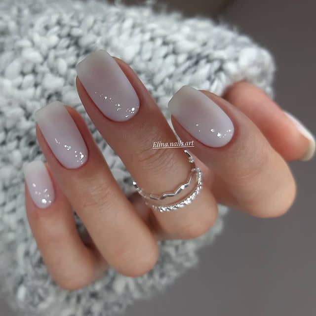 White and Nude Nails With Subtle Glitter